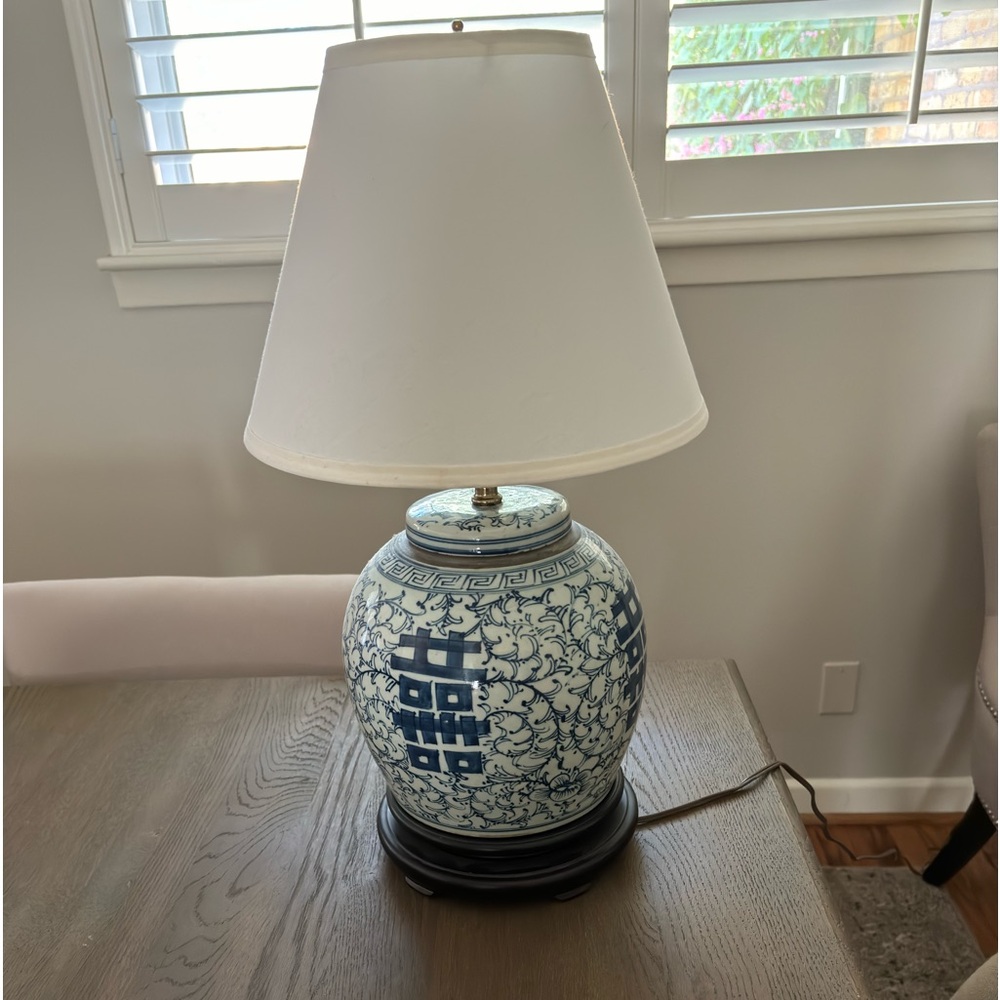 Blue and white Asian design lamp.